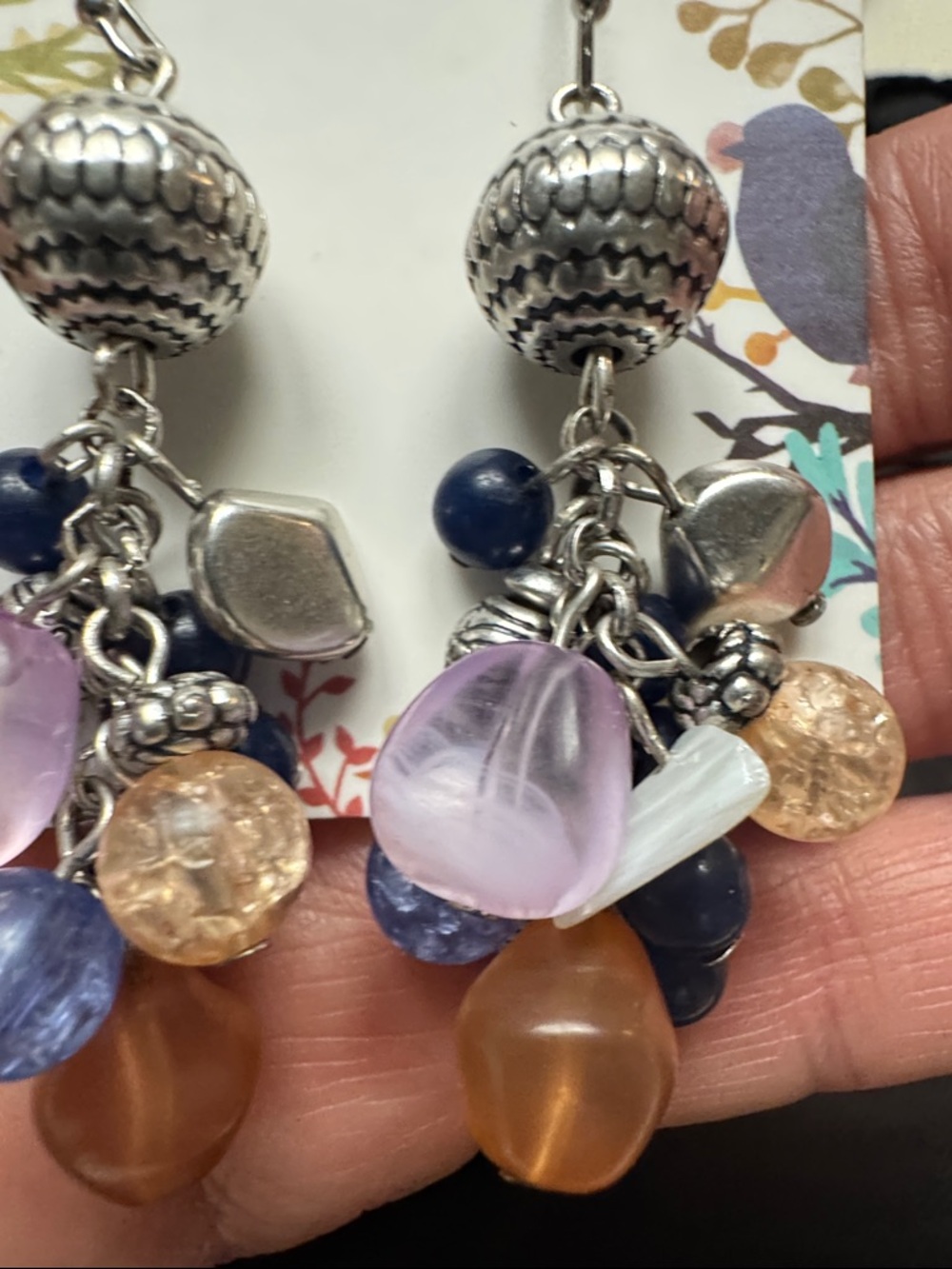 Multicolor Beaded Dangle Earrings with Silver Accents